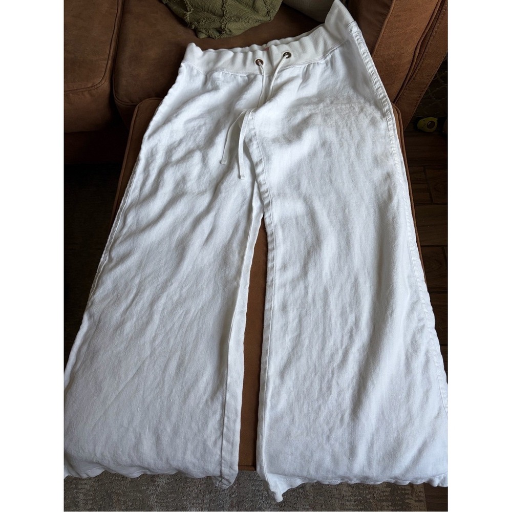 Lilly Pulitzer Women's L White 100% Linen Wide Leg Pants Drawstring